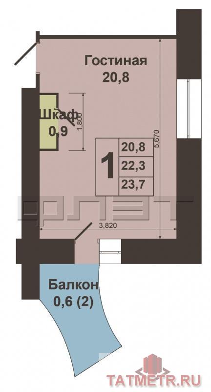 Продажа / Комнаты, Казань, Назарбаева улица, 1 200 000 Просторная комнатная с балконом 21,7 кв.м. на 4-м этаже 5-ти этажного дома по адресу ул. Эсперанто, д.35, корп.1 с... - 7