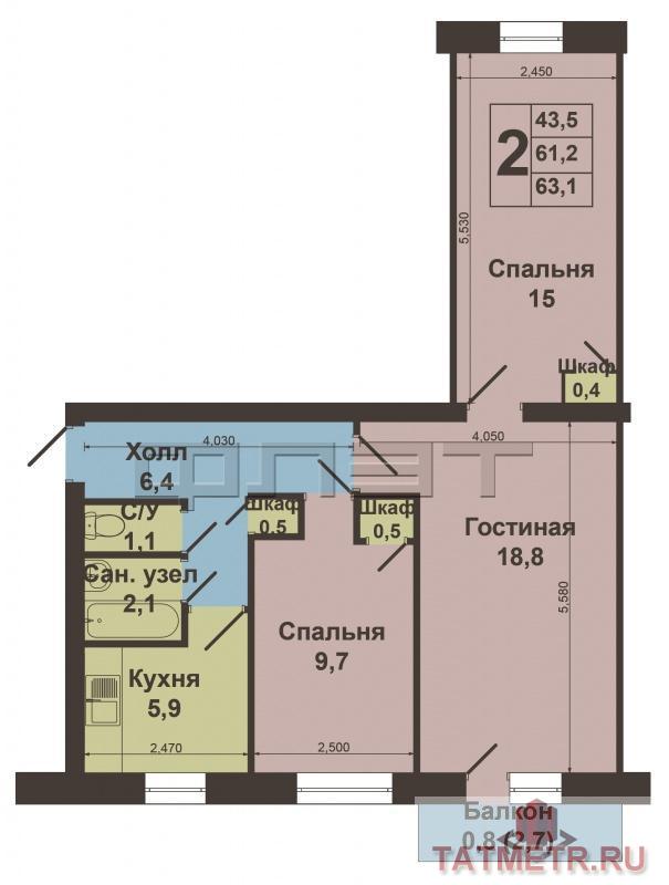 Продажа / Квартиры, Казань, Космонавтов улица, 3 400 000 Продаётся трёхкомнатная квартира в Советском районе, расположенная на ул.Космонавтов дом 30! Светлая и просторная... - 15
