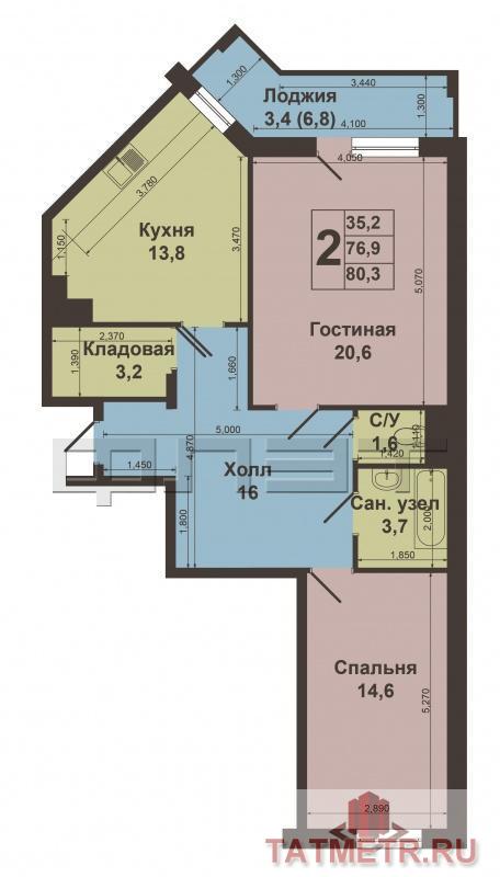 Продажа / Квартиры, Казань, Волочаевская улица, 5 350 000 Советский район, ул.Волочаевская, д.4. Продаётся светлая, просторная 2-х комнатная квартира, общей площадью 77 м² на... - 12