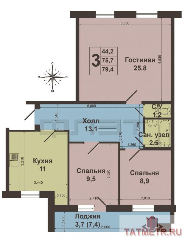 Продажа / Квартиры, Казань, Николая Столярова улица, 4 450 000 Казань, Кировский район, ул. Столярова, д. 15 Продается 3-х комнатная квартира на 3/10 эт. кирпичного дома,... - 9