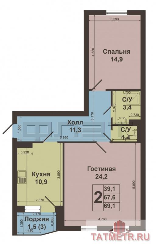 Продажа / Квартиры, Казань, Космонавтов улица, 5 200 000 Продается отличная 2 х комнатная квартира 66.1 кв.м расположена на 3/ 9 этажного кирпичного дома по ул. Космонавтов... - 15