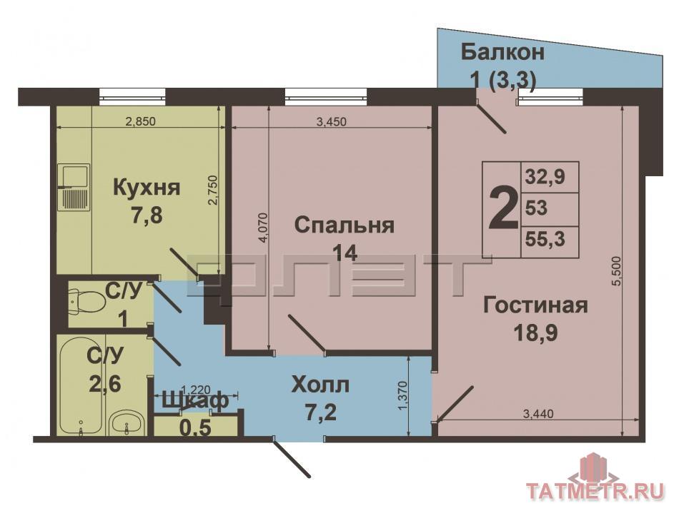 Продажа / Квартиры, Казань, Адоратского улица, 3 200 000 В центре Ново-Савиновского района продается светлая ,уютная двухкомнатная квартира площадью 52 на 5/9 дома по адресу... - 4