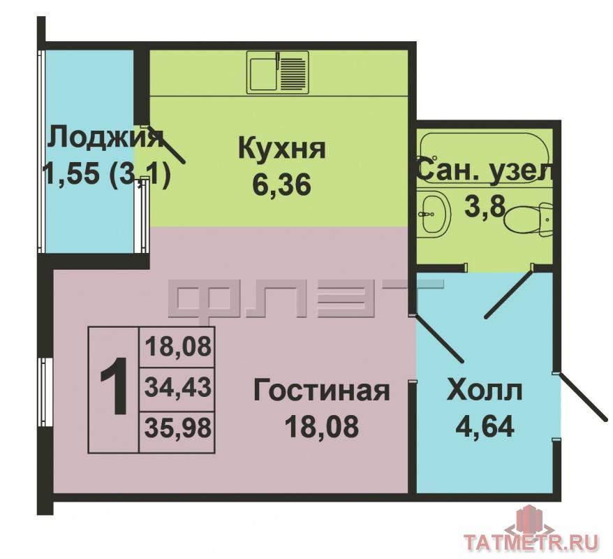 Продажа / Квартиры, Казань, Карбышева улица, 2 585 000 В ЖК «Комсомолец» по ул.Карбышева, 50 предлагается на продажу прекрасная 1 комнатная квартира на 3-м этаже... - 3