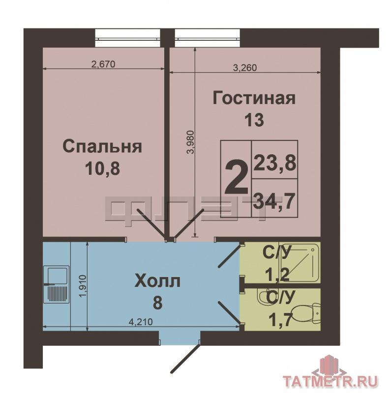 Продам двухкомнатную квартиру, в самом динамичном районе Казани! Ново-Савиновский р-он, ул.Мусина,59б, на 9 этаже 12... - 6