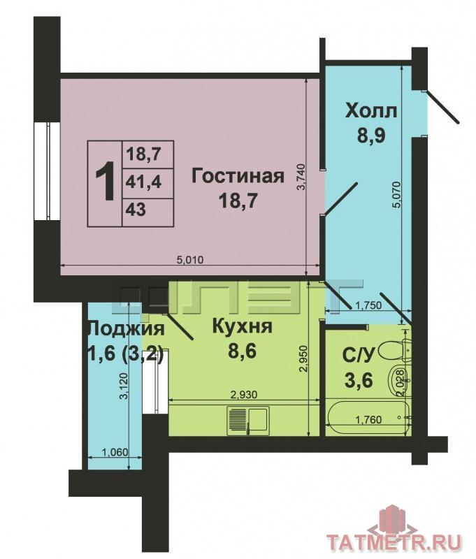 Продажа / Квартиры, Казань, Беломорская улица, 2 850 000 Авиастроительный район, улица Беломорская, д.8/18. Кирпичный дом, 10-й этаж из 10-ти. Общая площадь 41,4 кв.м, кухня... - 5