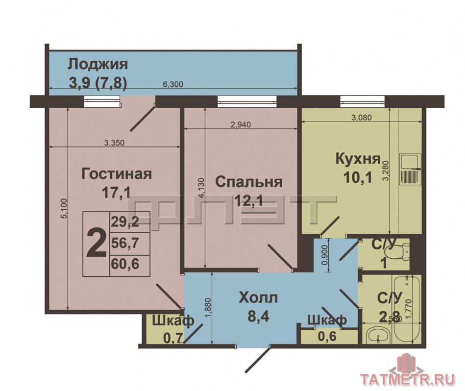 Продажа / Квартиры, Казань, Дубравная улица, 3 700 000 Продается уникальная 2-комнатная квартира по улице Дубравная. Дом расположен в тихом и спокойном районе, рядом лес.... - 16