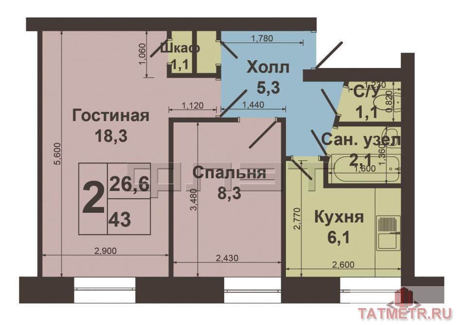 Продажа / Квартиры, Казань, Заря улица, 2 330 000 Продаётся чистая, светлая уютная квартира в кирпичном доме, индивидуальный проект. Высокий, тёплый первый этаж, так... - 10