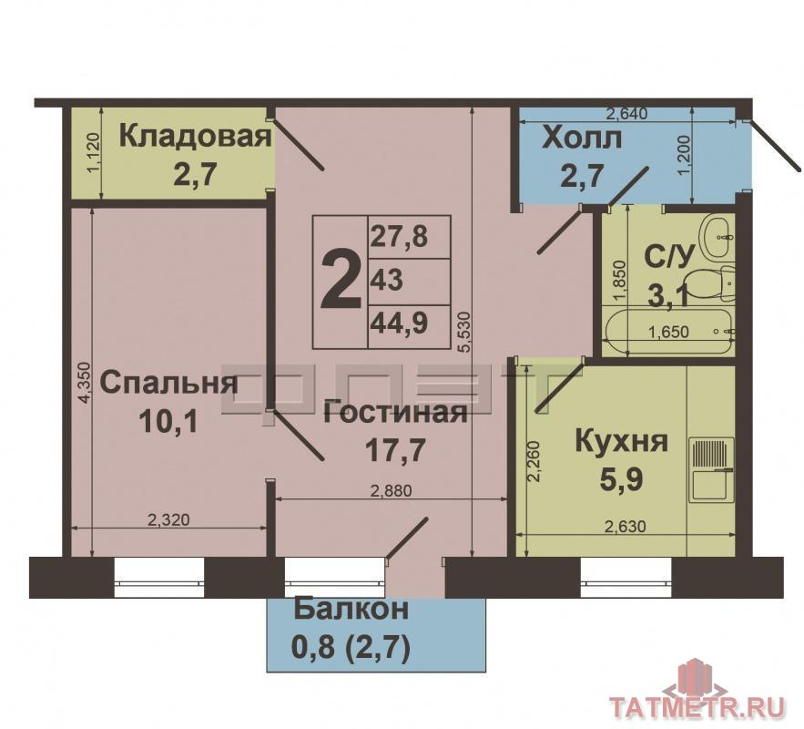Продажа / Квартиры, Казань, Академика Кирпичникова улица, 2 550 000 В Советском районе по ул.Академика Кирпичникова,д.10, продается 2-х комнатная квартира. Квартира расположена на 4-м... - 3
