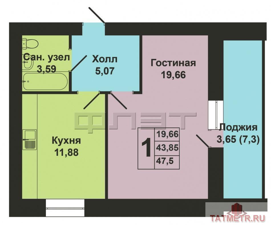 Продажа / Квартиры, Казань, Рауиса Гареева улица, 2 985 176 Продается однокомнатная квартира площадью 43.85 / 19.66 / 11.80 кв.м. в новом ЖК 'Тулпар' в Приволжском районе.... - 10
