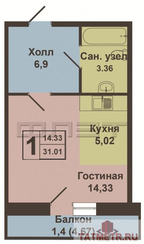 Продажа / Квартиры, Казань, Рауиса Гареева улица, 1 686 605 Продается однокомнатная квартира-студия площадью 31.01 кв.м. в ЖК 'Сказочный лес' в Приволжском районе (дом 'Ясень').... - 8