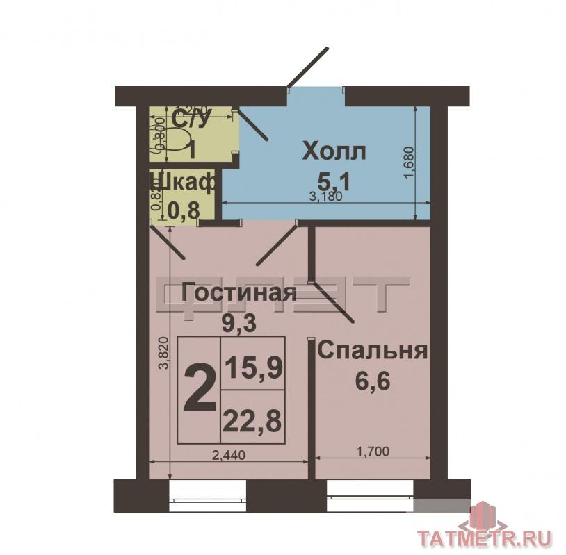 Продажа / Квартиры, Зеленодольск, Заикина улица, 900 000 Зеленодольск, Заикина, дом №14,корпус1. Продаю отличную 2-комнатную «Гостинку» в центре города 23 кв.м. Окно выходит... - 4