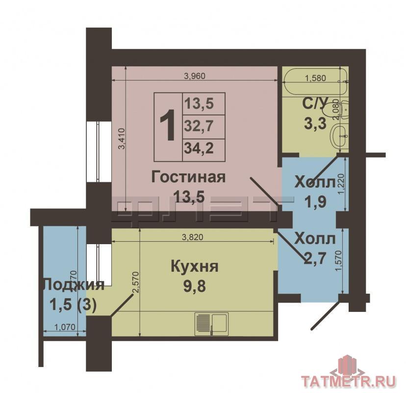 г.Казань, Авиастроительный район, ул.Симонова д.16. Однокомнатная квартира в кирпичном доме. Дом 2007г.п. Этаж 1/6,... - 9