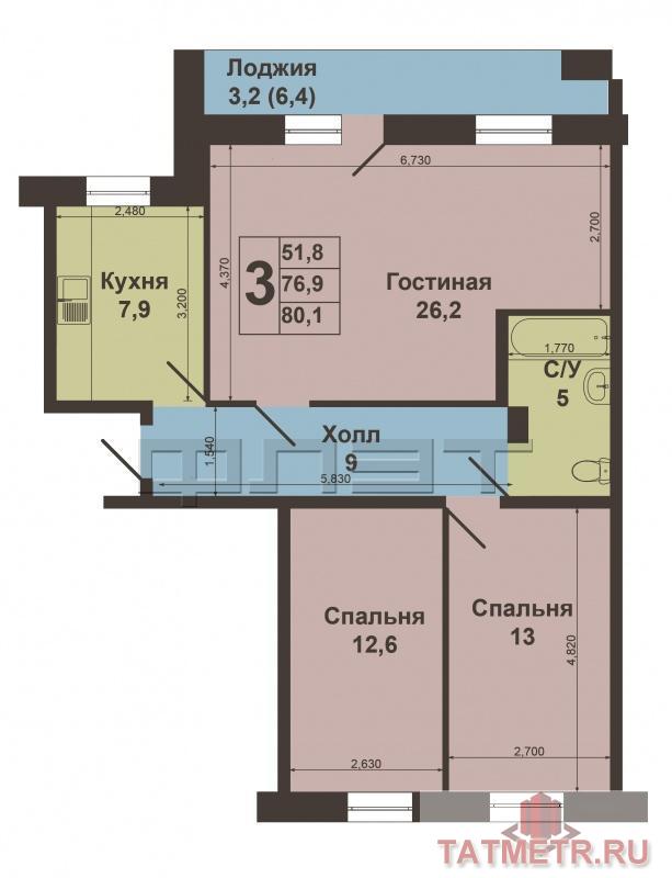 Продажа / Квартиры, Казань, Гвардейская улица, 4 700 000 Советский район, ул.Гвардейская, д.61. Продается отличная просторная 3- х комнатная квартира в кирпичном доме на 3... - 11