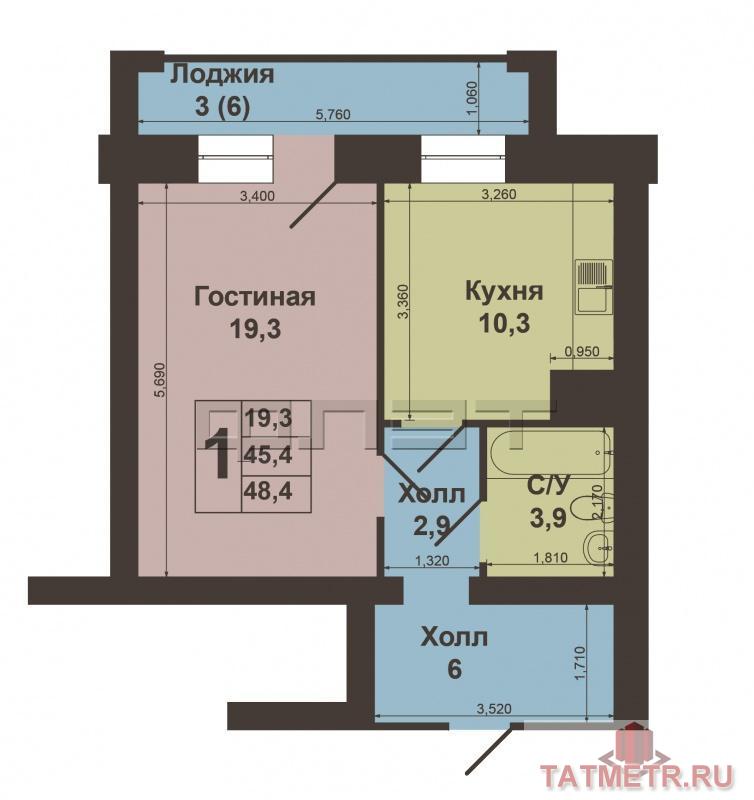 Продажа / Квартиры, Казань, Ферма 2 улица, 3 300 000 Продается 1-комнатная квартира в Приволжском районе ул. Ферма 2 д 98 .Квартира находится на 1 этаже 10 этажного... - 6