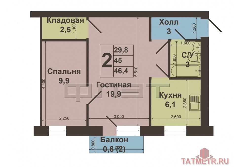 Продажа / Квартиры, Казань, Татарстан улица, 3 050 000 Продается отличная двухкомнатная квартира В кирпичном доме в самом центре Казани, в Вахитовском районе.В квартире... - 13