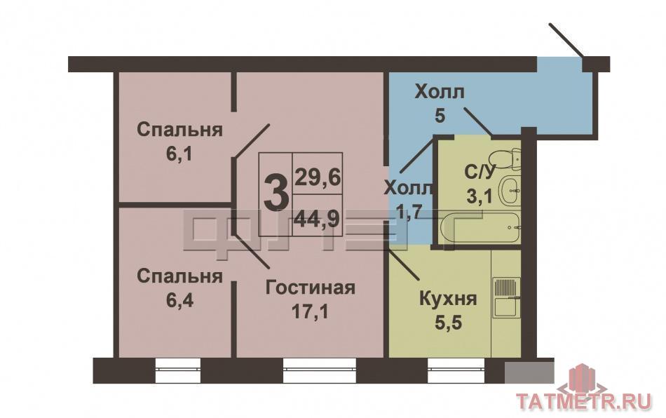 Продажа / Квартиры, Казань, Химиков улица, 2 350 000 Классная 2к квартира на 2 этаже кирпичного дома по ул. Химиков,19 недалеко от универсального спортивного комплекса... - 11