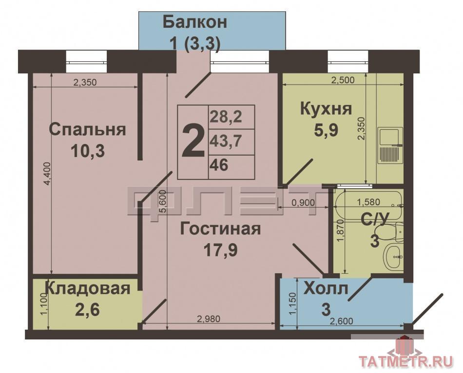 Продажа / Квартиры, Казань, Октябрьская улица, 2 600 000 Внимание! Выставлена на продажу 2-х комнатная квартира в очень тихом и зеленом микрорайоне города Казани по улице... - 10