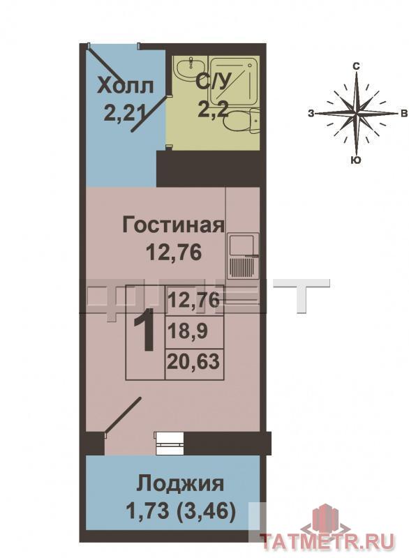 Продажа / Квартиры, Казань, Садовая улица, 1 550 000 Татарстан, Казань, с. Осиново. Продается 1-к квартира–студия в современном микрорайоне в ЖК «Радужный». ул.... - 3
