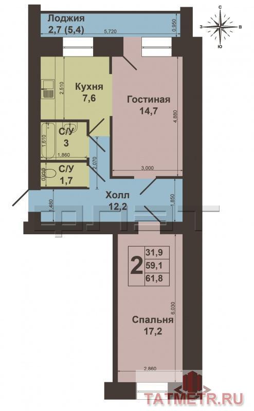 Продажа / Квартиры, Казань, Садовая улица, 3 150 000 Казань. Продается большая двухкомнатная квартира по ул. Ленина д. 6 в пос. Осиново. Общая площадь 59,1 кв.м жилая -... - 11
