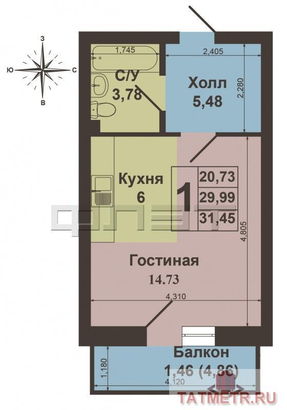 Продажа / Квартиры, Казань, Мамадышский тракт, 2 070 000 Продается однокомнатная квартира площадью 31.45 кв.м. в жилом комплексе 'Весна' в Советском районе. ВЫГОДНЫЕ УСЛОВИЯ... - 10