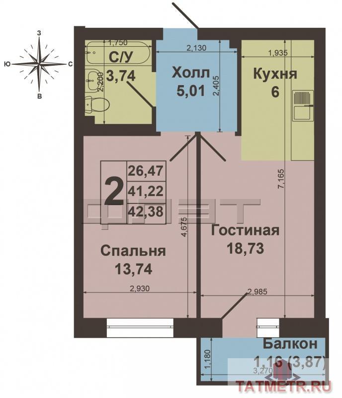 Продажа / Квартиры, Казань, Мамадышский тракт, 2 660 000 Продается двухкомнатная квартира площадью 42.38 кв.м. в жилом комплексе 'Весна' в Советском районе. ВЫГОДНЫЕ УСЛОВИЯ... - 11