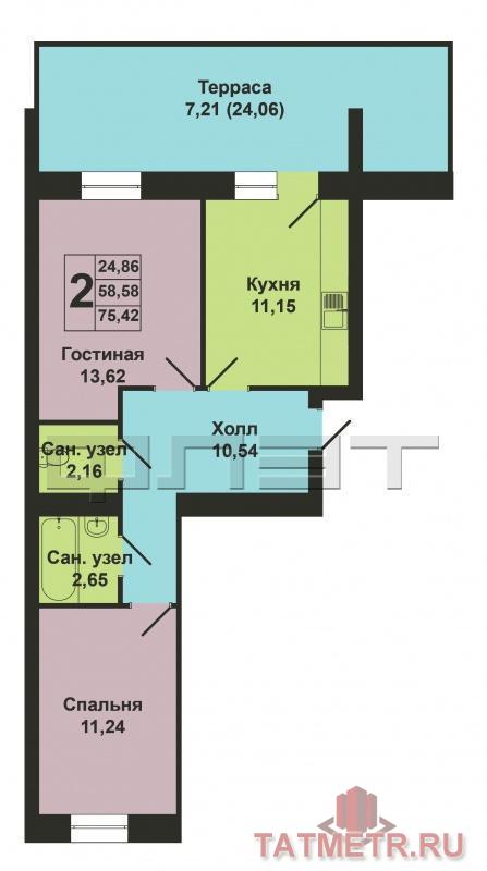 Продажа / Квартиры, Казань, Николая Ершова улица, 5 610 000 Продается двухкомнатная квартира площадью 58.58 / 24.86 / 11.15 кв.м. в престижном жилом комплексе 'Арт Сити' в 5... - 11