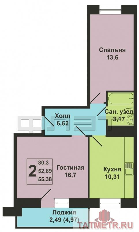 Продажа / Квартиры, Казань, Сиреневая улица, 2 782 000 Продается двухкомнатная квартира площадью 53.50 кв.м. в ЖК 'Южный парк' в прекрасном, озелененном месте. Концепция... - 11