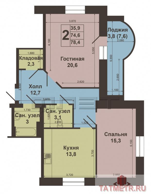 Продажа / Квартиры, Казань, Отрадная улица, 5 200 000 Советский район, улица Отрадная, д. 9, новый кирпичный дом. Продается уютная просторная светлая двухкомнатная... - 16