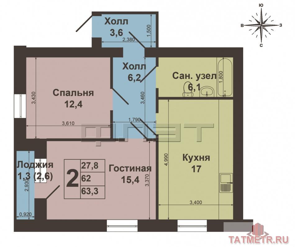 Продажа / Квартиры, Казань, Газовая улица, 3 750 000 В Приволжском районе, рядом с улицей Кул Гали, Габишева продается шикарная 2 комнатная квартира на 2 этаже... - 10