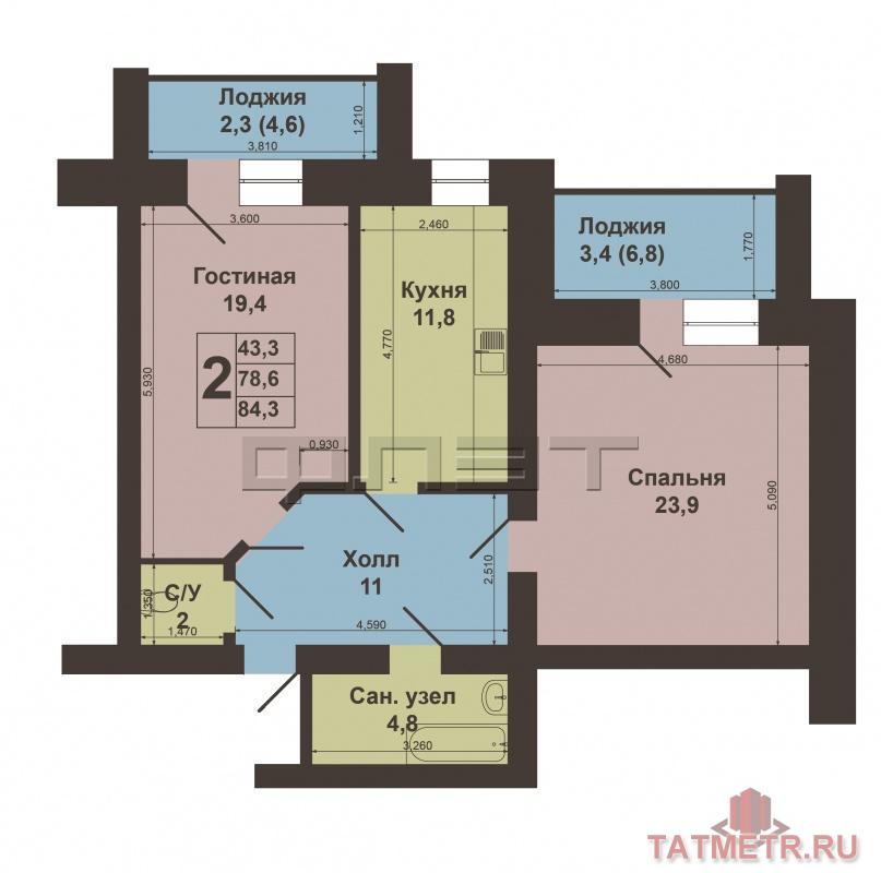 Продажа / Квартиры, Казань, Адоратского улица, 6 200 000 Ново-Савиновский р-н г.Казани, ЖК «Серебрянный Каскад». Предлагается на продажу 2 комнатная квартира на 9 этаже 14... - 14
