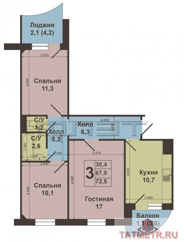 Продажа / Квартиры, Казань, Дубравная улица, 5 600 000 Продам 3х комнатную квартиру в экологически чистом, современном Приволжском районе по ул.Дубравная, 49а. Отличная... - 19