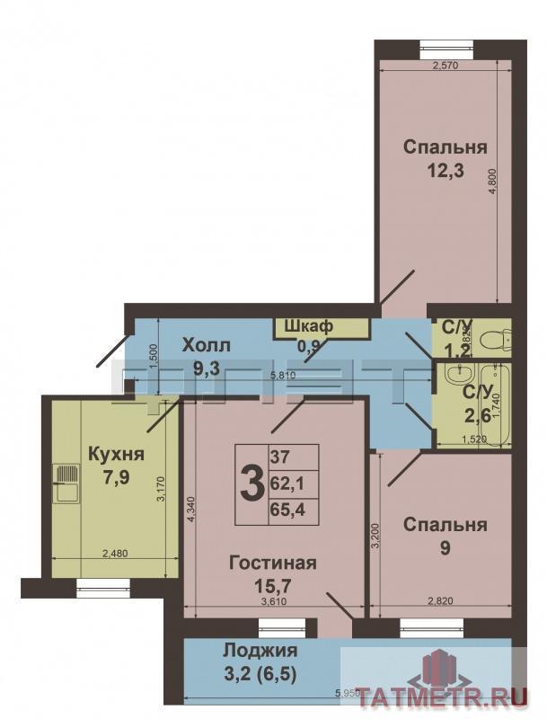 Продажа / Квартиры, Казань, Победы проспект, 4 499 000 Уникальное предложение! Продается 3-комнатная квартира в экологически чистом районе г.Казани. Кирпичный дом... - 12