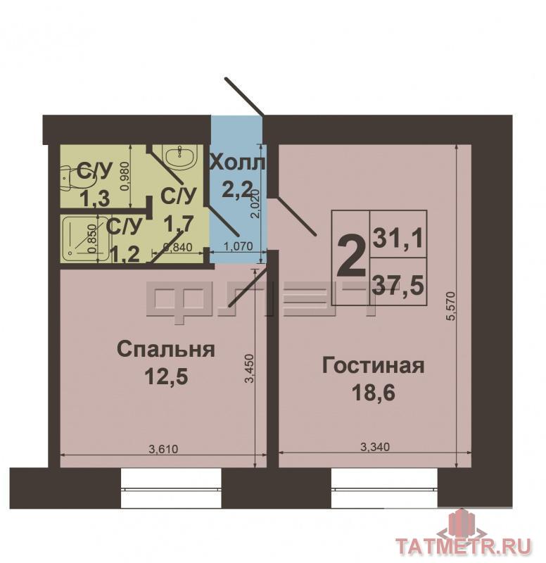 г.Зеленодольск , город , ул.Тукая д.22. Продается 2-х комнатная квартира на первом этаже 9 этажного кирпичного дома.... - 9