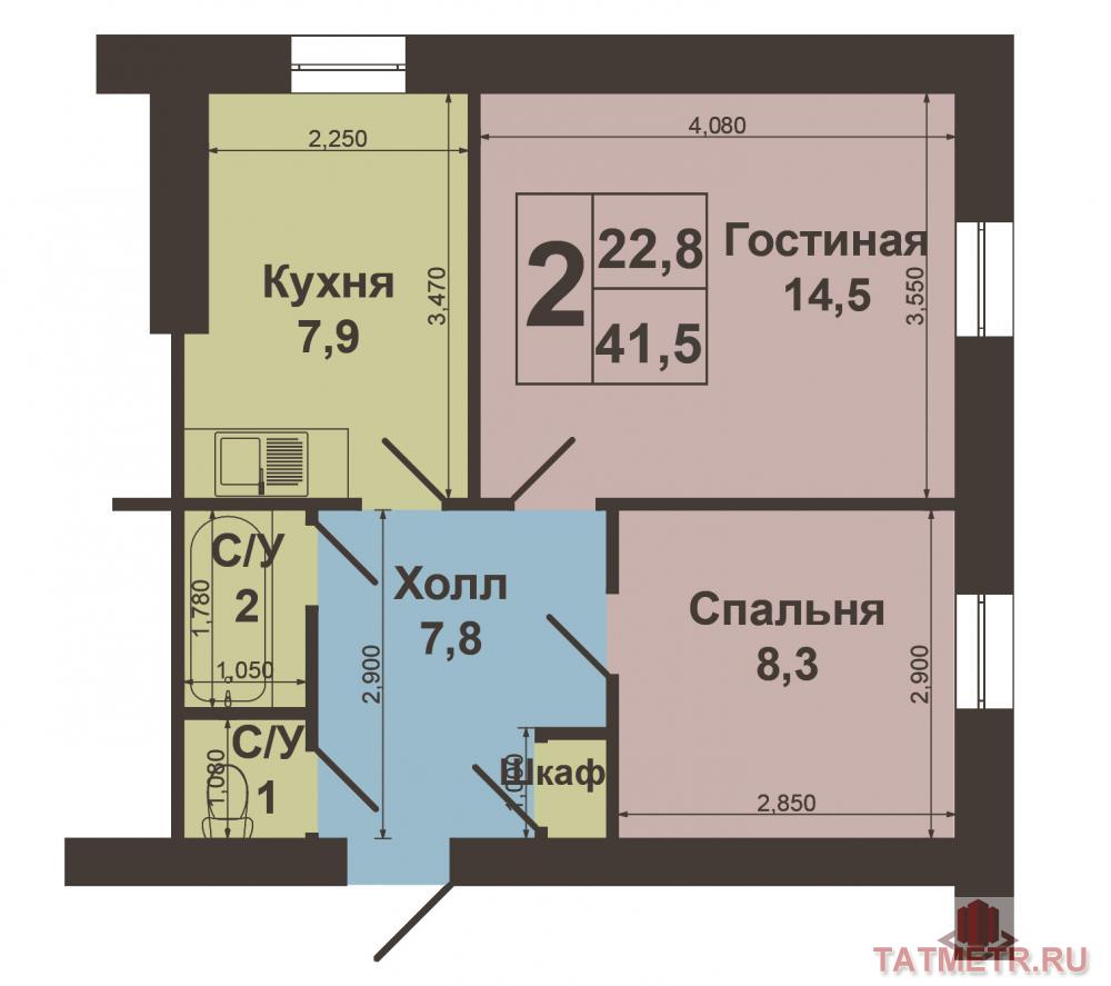 Продажа / Квартиры, Казань, Социалистическая улица, 2 500 000 Авиастроительный район, ул. Социалистическая, д.11/14. Продается двухкомнатная квартира на первом этаже трех этажного... - 8