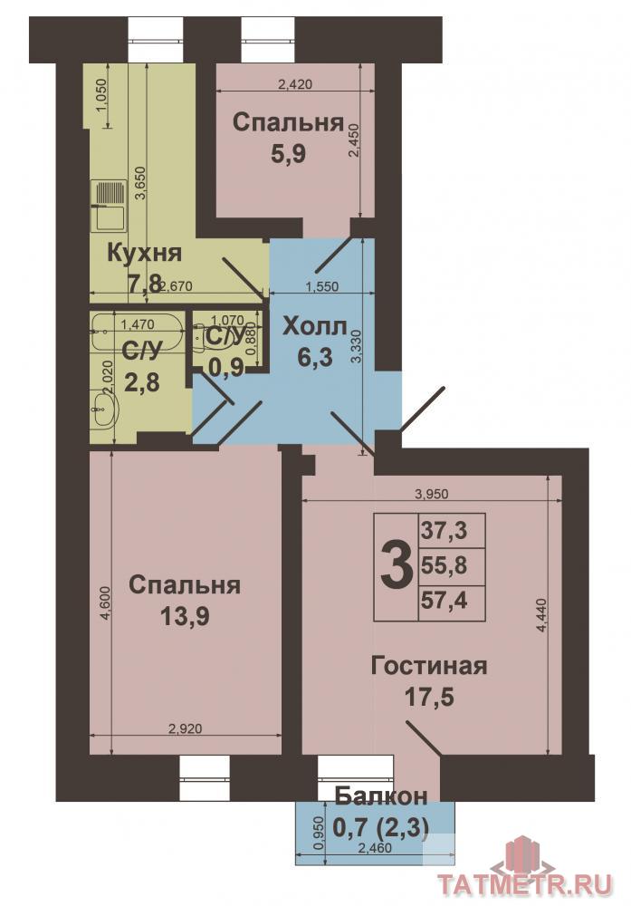 Продажа / Квартиры, Казань, 25 Октября улица, 3 580 000 Кировский район, ул. 25-го Октября, д.13/6. Продается трех комнатная квартира, проект «Сталинка». В квартире сделан... - 7