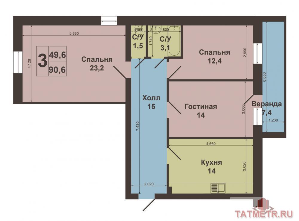 Продажа / Квартиры, Казань, Азинская 2-я улица, 4 790 000 г. Казань, Советский район, ул.2-ая Азинская д.1А, трехкомнатная квартира в кирпичном доме 2003г.п., улучшенной... - 6
