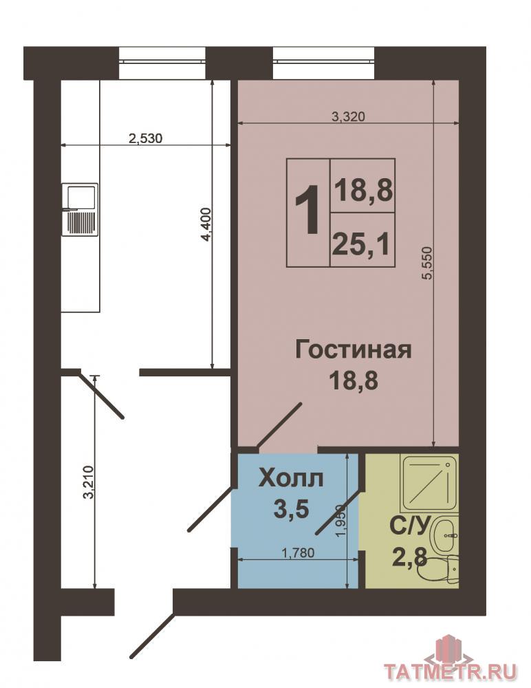 Ново-Савиновский район, ул. Голубятникова, д.16. Продается отличная просторная гостинка 25,1 кв.м. Уютная, чистая с... - 6