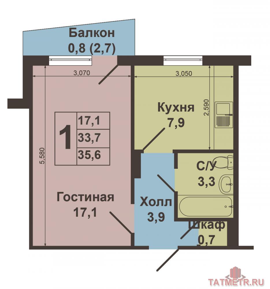 Продажа / Квартиры, Казань, Фатыха Амирхана проспект, 3 300 000 Продается 1 комнатная квартира в Ново Савиновском районе. Квартира находится на 7 этаже 9 этажного панельного дома... - 13