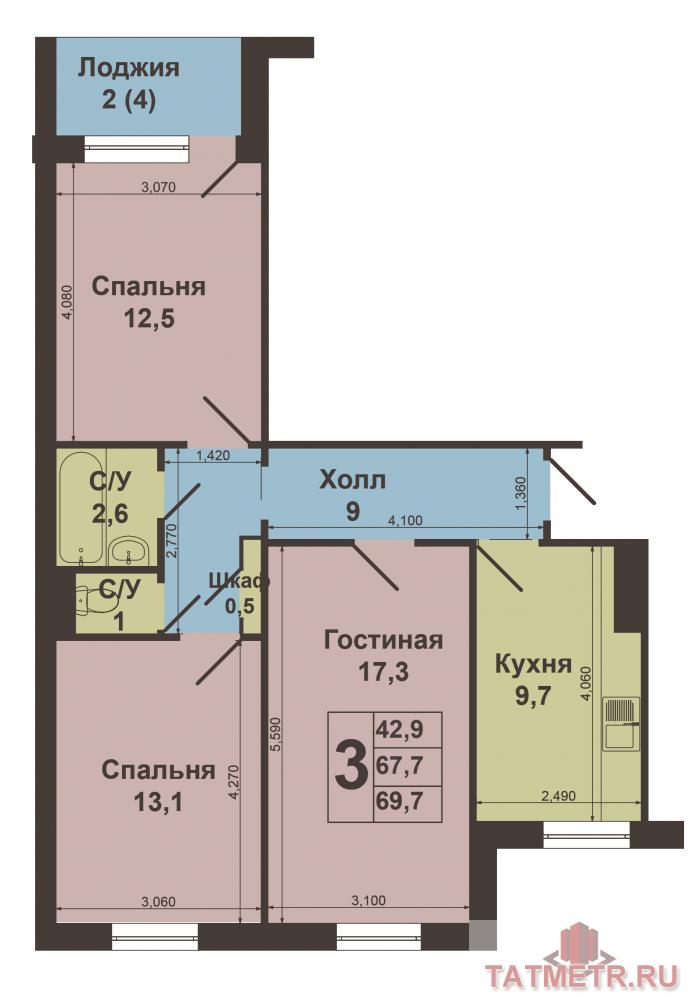 Продажа / Квартиры, Казань, Чистопольская улица, 5 150 000 Продается отличная трехкомнатная квартира в Ново-Савиновском районе по улице Чистопольская .Квартира находится на... - 4