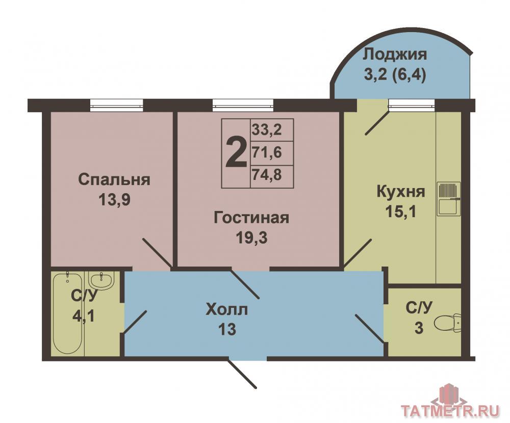 Продажа / Квартиры, Зеленодольск, Космонавтов улица, 5 090 000 Зеленодольск, город, ул. Космонавтов, д.15. В элитном доме «на озере» продается 2-комнатная «улучшенка» с... - 7