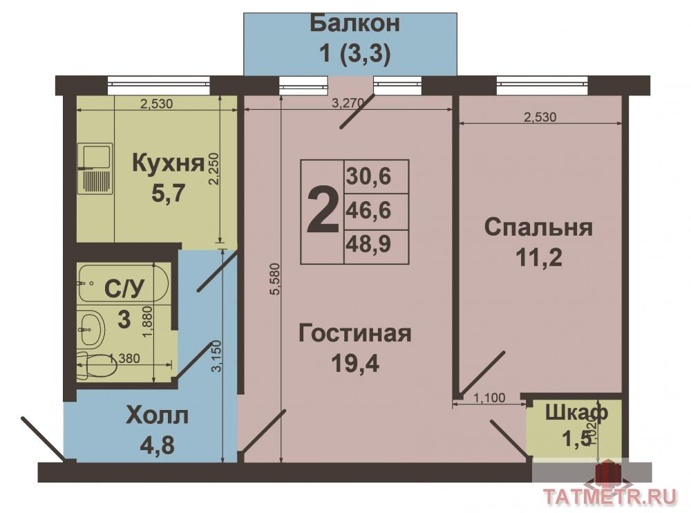 Выставлена на продажу хорошая 2- х комнатная квартира.   Двор благоустроенный, с современной детской площадкой.... - 3