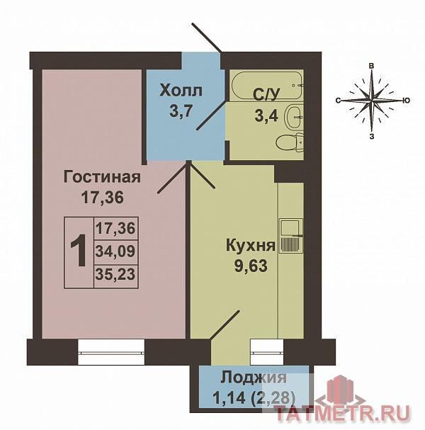 Продажа / Квартиры, Новое Шигалеево, Габдуллы Тукая улица, 1 890 000 Продается однокомнатная квартира площадью 35.23 / 17.36 / 9.63 кв.м. в жилом комплексе 'Царево Village' в прекрасном... - 12