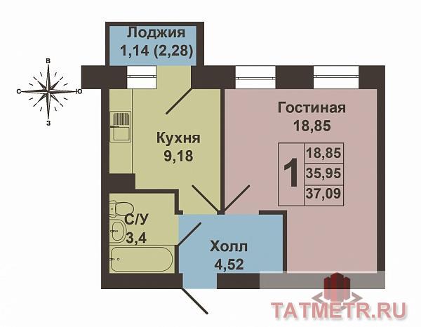 Продажа / Квартиры, Новое Шигалеево, Габдуллы Тукая улица, 2 020 000 Продается однокомнатная квартира площадью 37.09 / 18.85 / 9.18 кв.м. в жилом комплексе 'Царево Village' в прекрасном... - 11