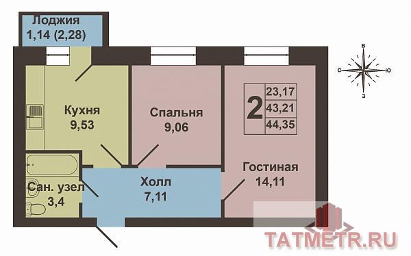 Продажа / Квартиры, Новое Шигалеево, Габдуллы Тукая улица, 2 320 000 Продается двухкомнатная квартира площадью 44.35 / 23.17 / 9.53 кв.м. в жилом комплексе 'Царево Village' в прекрасном... - 11