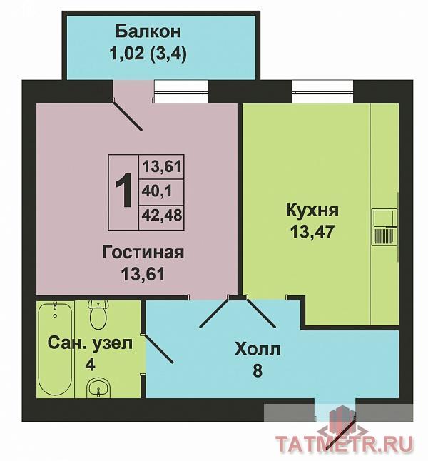 Продажа / Квартиры, Казань, Фикрята Табеева улица, 2 670 000 Продается однокомнатная квартира площадью 40.06 / 13.73 / 13.36 кв.м. в жилом комплексе 'Весна'. ВЫГОДНЫЕ УСЛОВИЯ при... - 9
