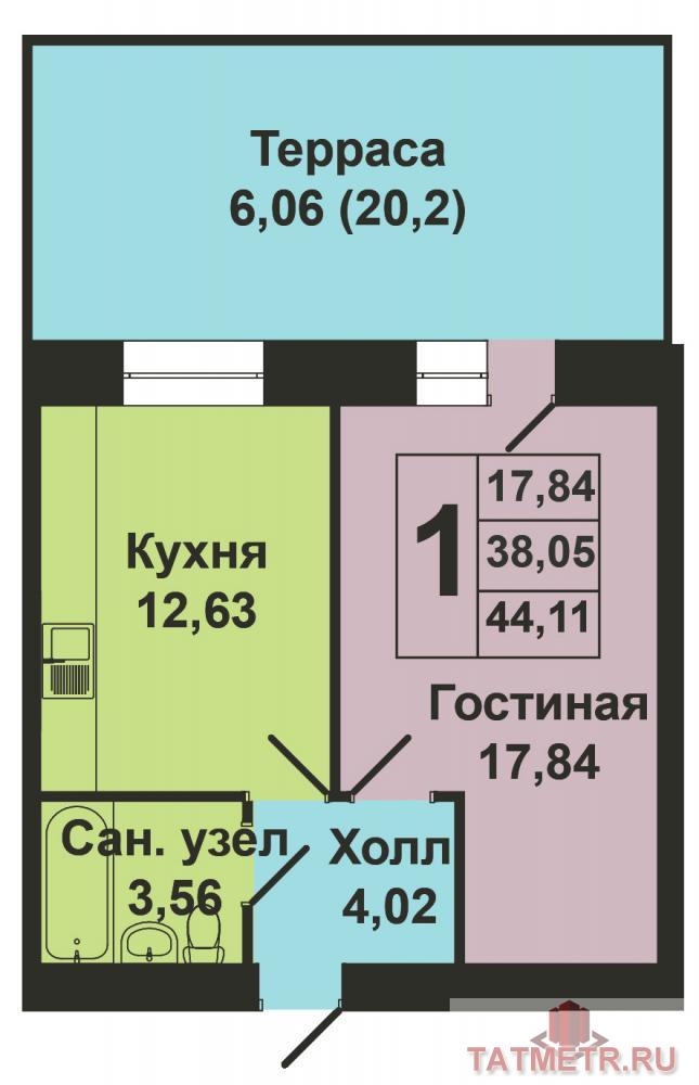 Продажа / Квартиры, Казань, Николая Ершова улица, 3 990 000 Продается однокомнатная квартира площадью 44.11 / 17.84 / 12.63 кв.м. в престижном жилом комплексе «Art City». Это... - 10