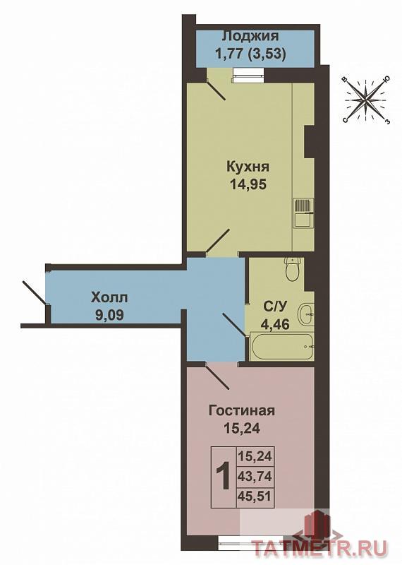 Продается однокомнатная квартира площадью 45.50 кв.м. в ЖК 'Солнечный город' в Приволжском районе г.Казани. ДОМ СДАН!... - 3