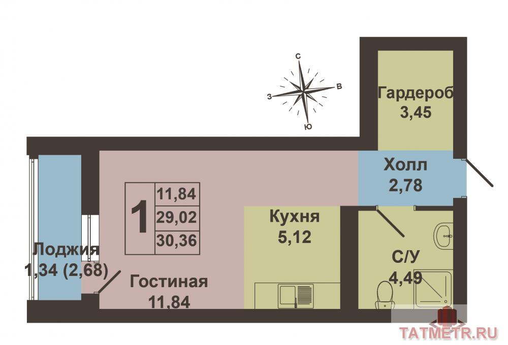 Продажа / Квартиры, Казань, Отрадная улица, 2 184 490 Продается однокомнатная квартира-студия площадью 28.37 кв.м. в ЖК 'Легенда' рядом со станцией метро 'Аметьево'.... - 8