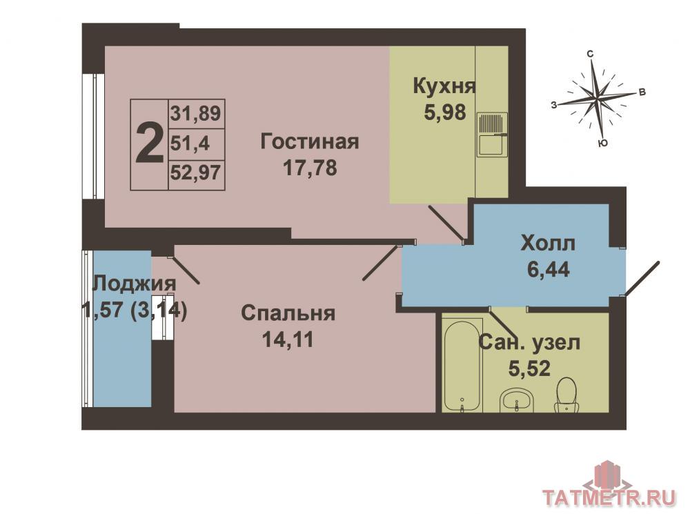 Продажа / Квартиры, Казань, Отрадная улица, 3 411 640 Продается двухкомнатная квартира площадью 50.92 кв.м. в ЖК 'Легенда' рядом со станцией метро 'Аметьево'. Комплекс... - 8