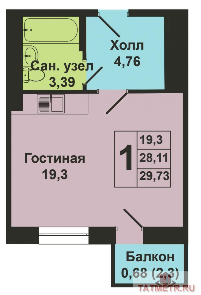 Продажа / Квартиры, Казань, Рауиса Гареева улица, 1 756 875 Продается однокомнатная квартира-студия площадью 28.11 кв.м. в ЖК 'Сказочный лес' в Приволжском районе (дом... - 8